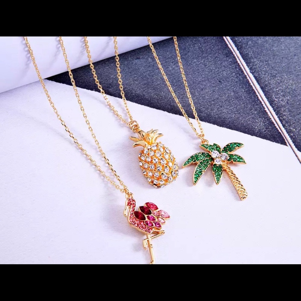3 Pack of Stunning Tropical Necklaces Gold Crystal